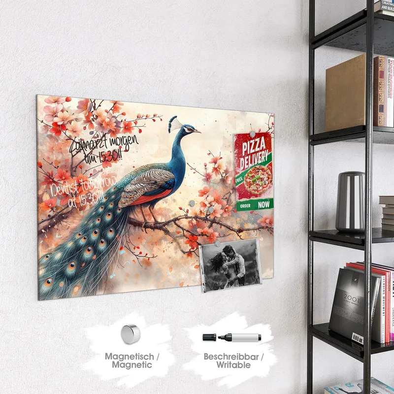 Magnettafel - Pfau auf Kirschzweig