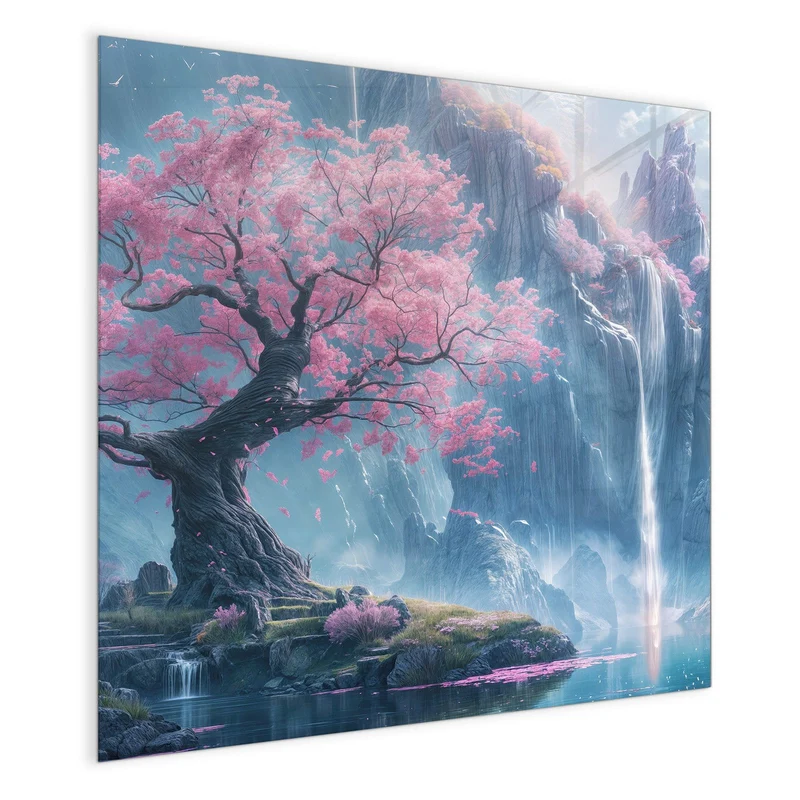Magnettafel - Blütenbaum am Wasserfall