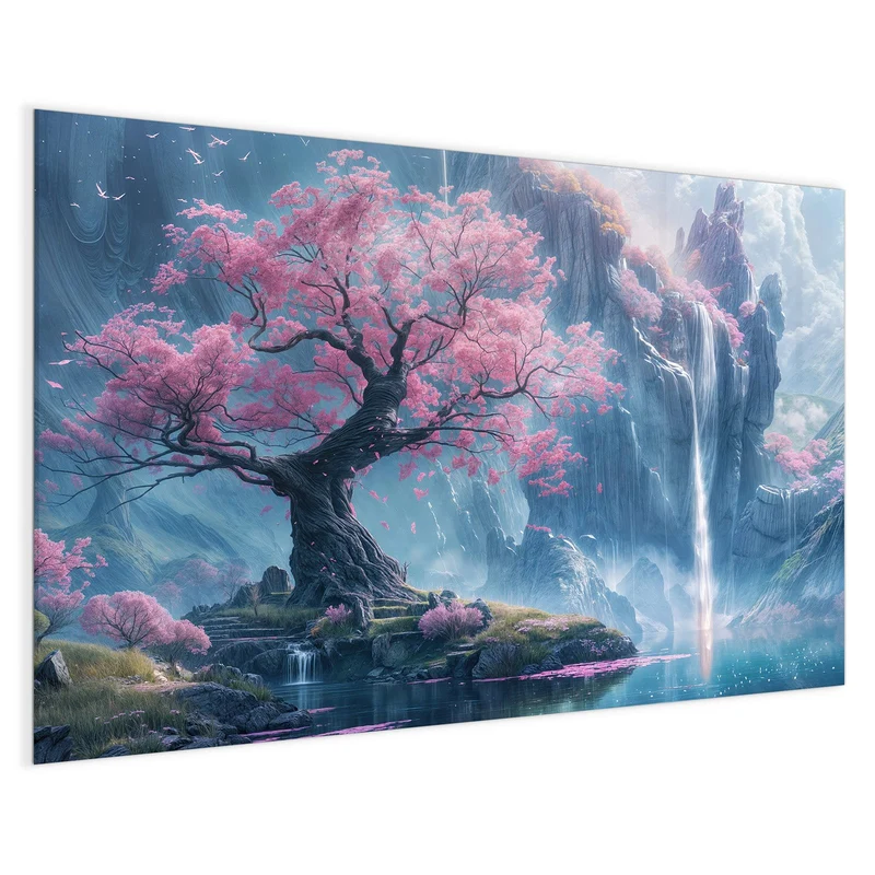 Magnettafel - Blütenbaum am Wasserfall