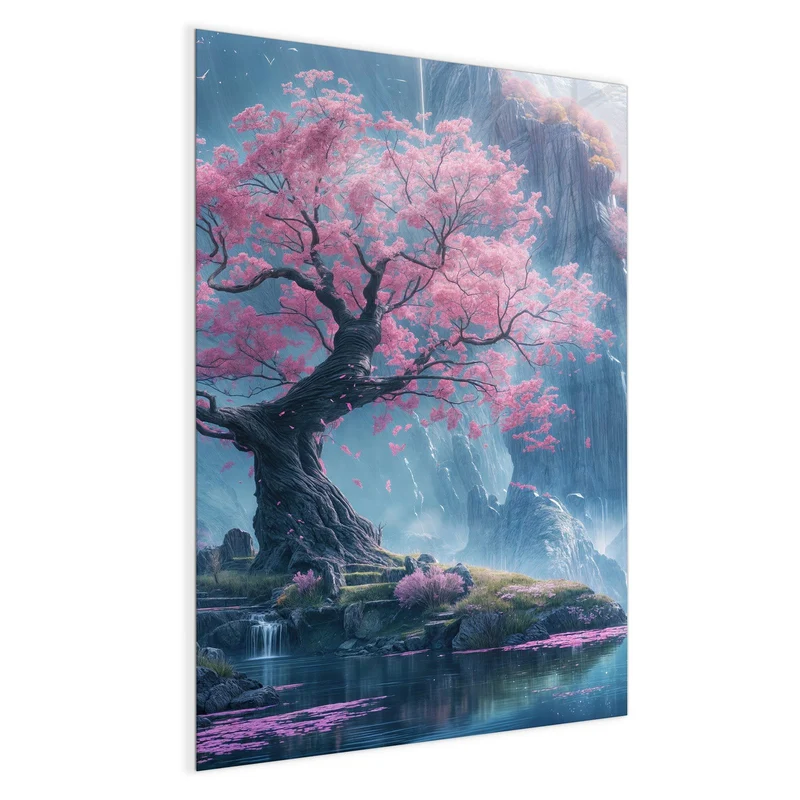 Magnettafel - Blütenbaum am Wasserfall