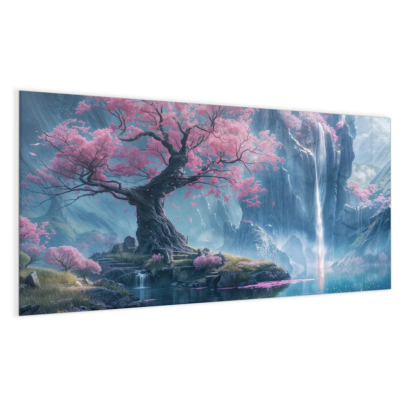 Magnettafel - Blütenbaum am Wasserfall