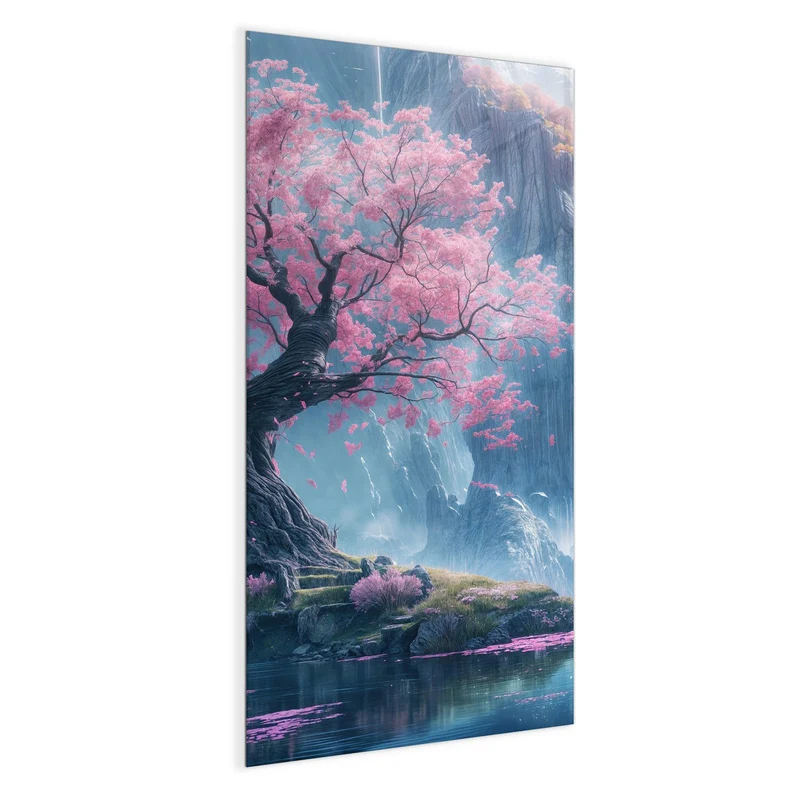 Magnettafel - Blütenbaum am Wasserfall