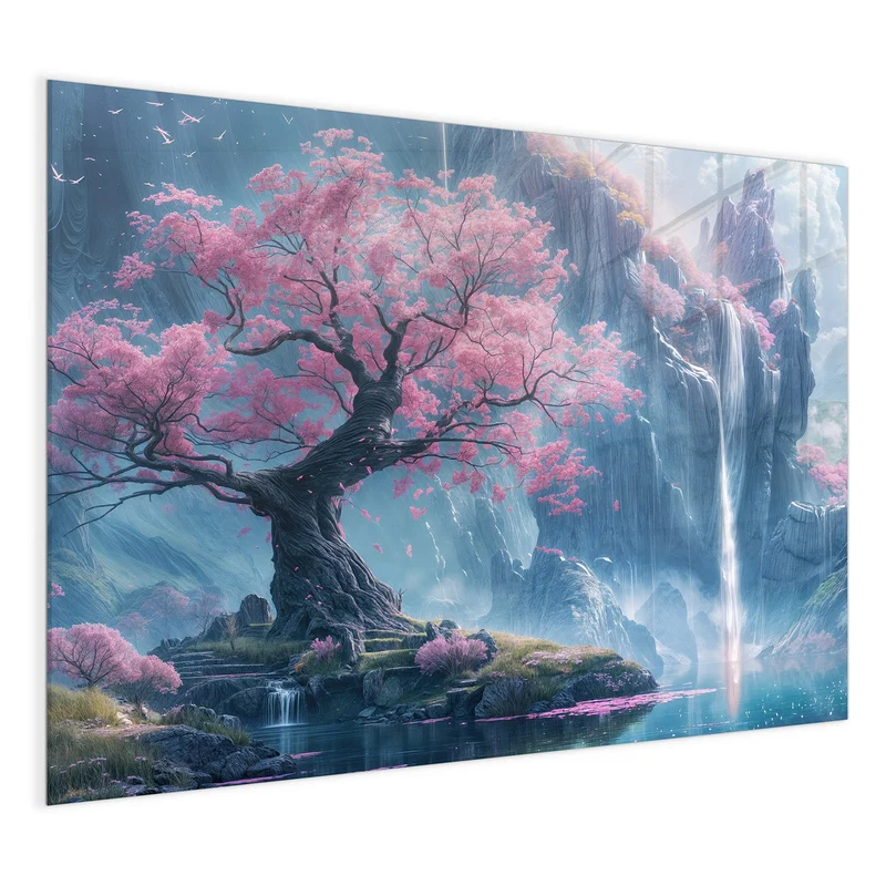 Magnettafel - Blütenbaum am Wasserfall