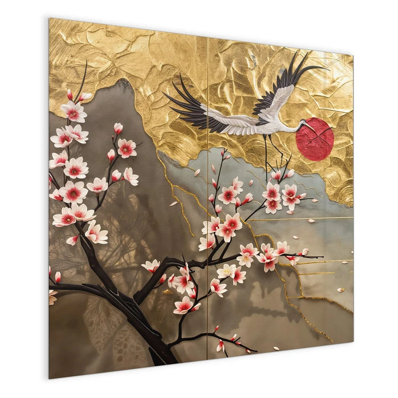 Magnettafel - Kranich über Blüten