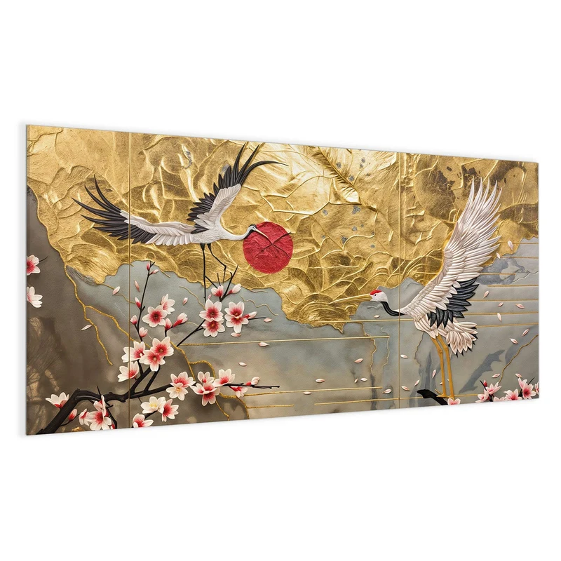 Magnettafel - Kranich über Blüten