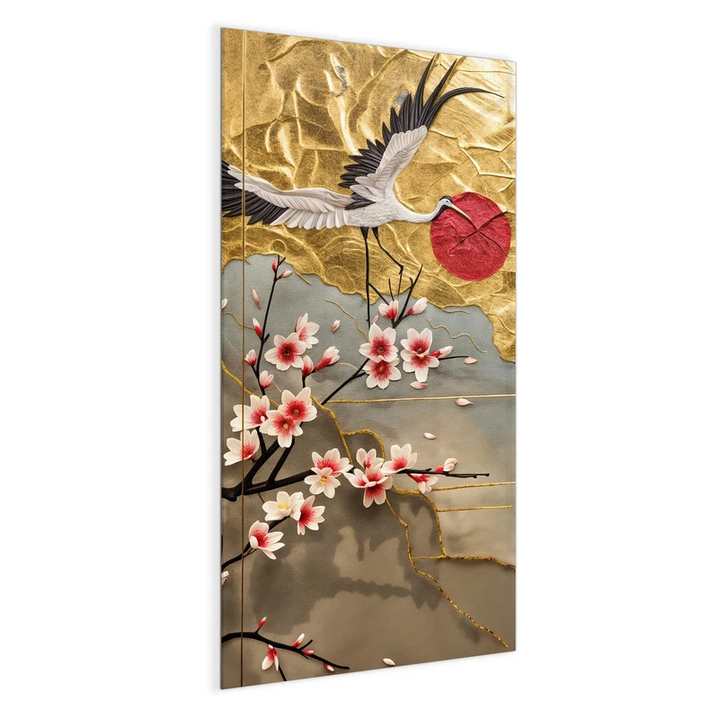 Magnettafel - Kranich über Blüten