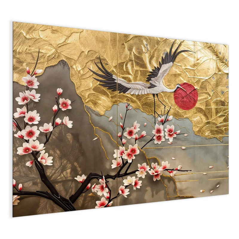 Magnettafel - Kranich über Blüten