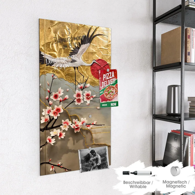 Magnettafel - Kranich über Blüten