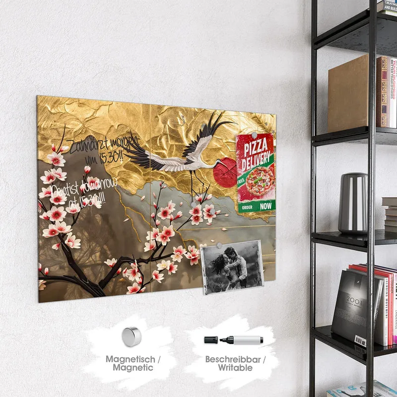 Magnettafel - Kranich über Blüten