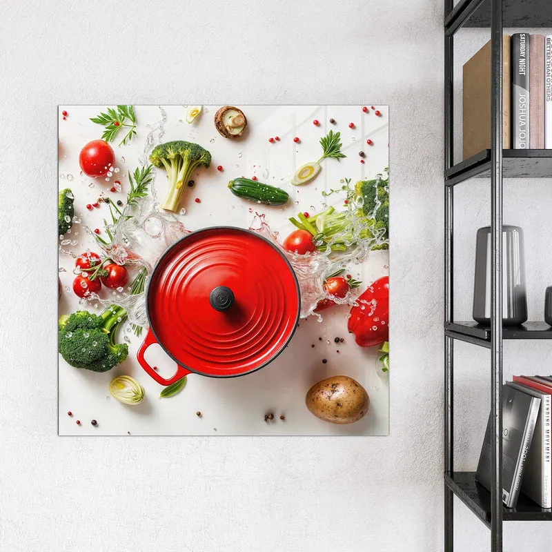 Magnettafel - Roter Topf mit Gemüse