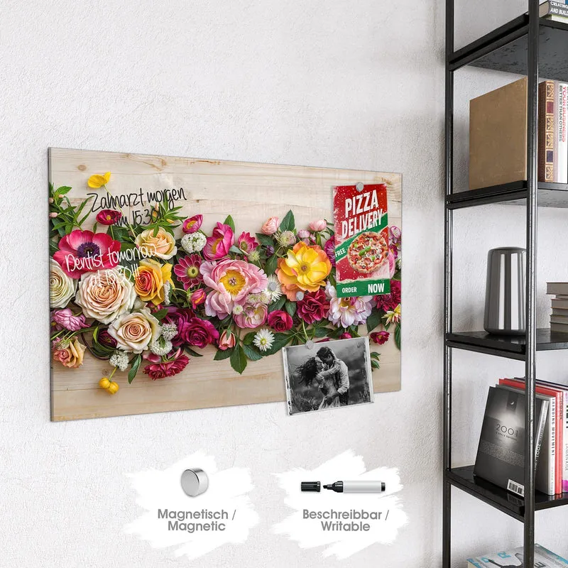 Magnettafel - Blumenband auf Holz
