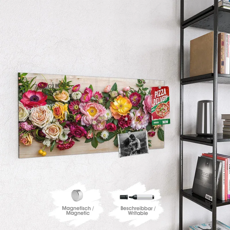 Magnettafel - Blumenband auf Holz