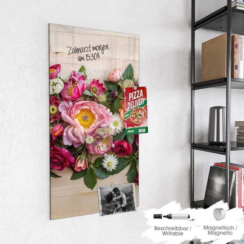 Magnettafel - Blumenband auf Holz