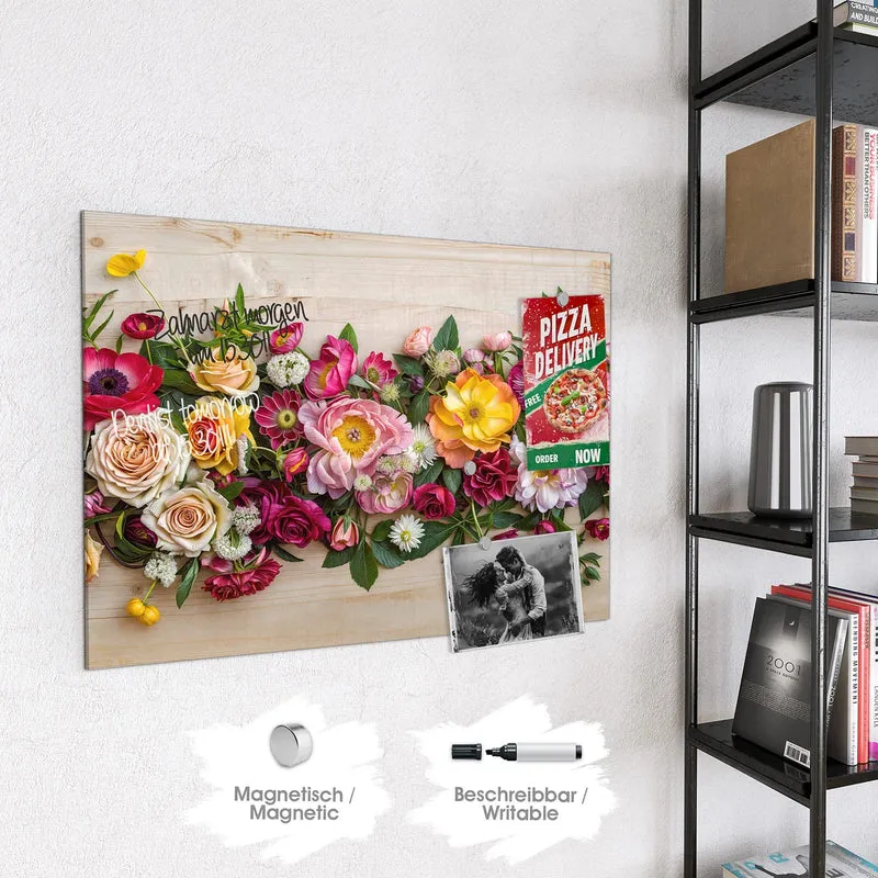 Magnettafel - Blumenband auf Holz
