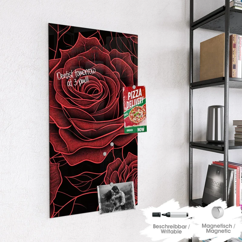 Magnettafel - Rosenmuster in Rot