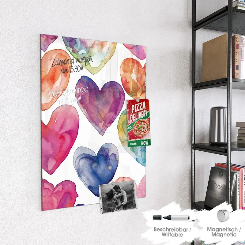 Magnettafel - Aquarellherzen