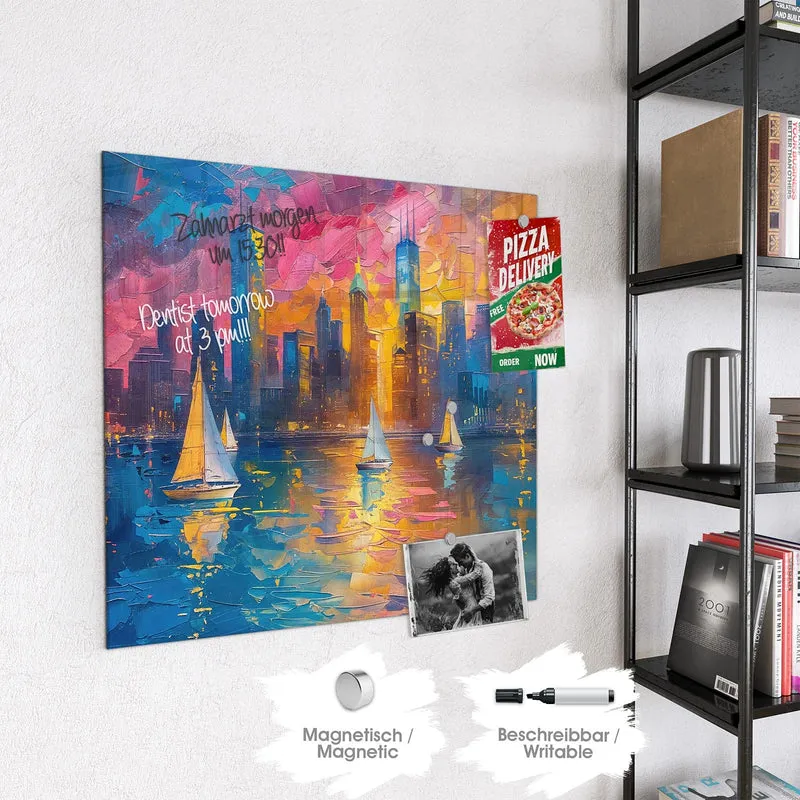 Magnettafel - Hafenstadt bei Nacht