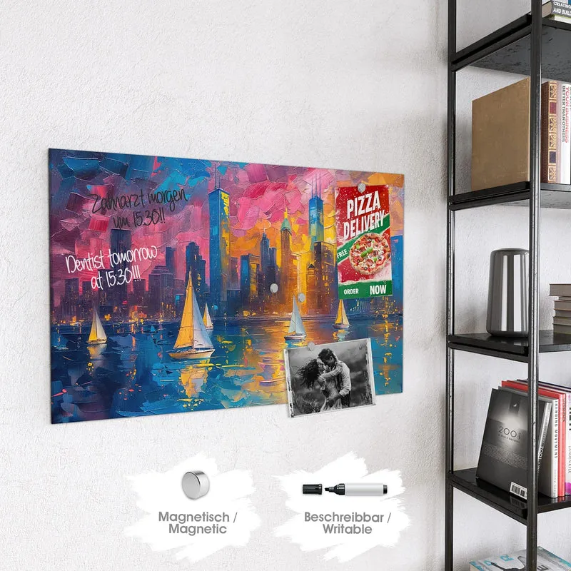 Magnettafel - Hafenstadt bei Nacht
