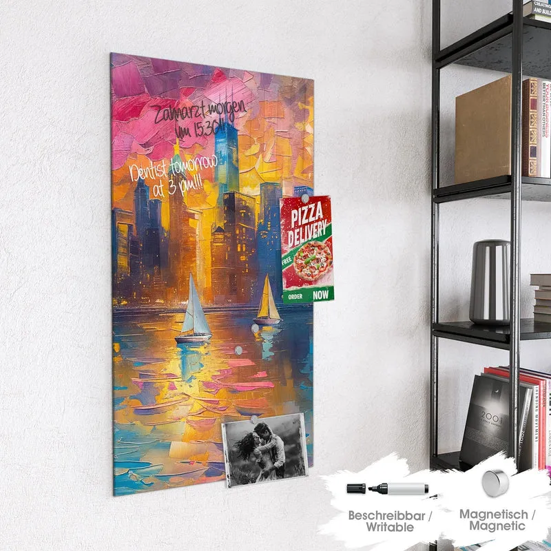 Magnettafel - Hafenstadt bei Nacht