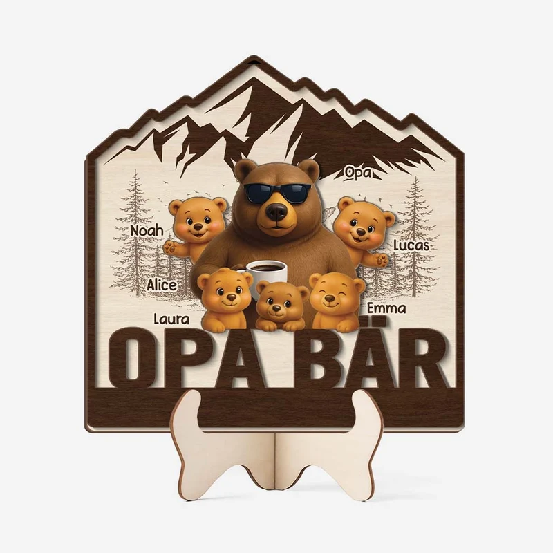Opa Bär - Personalisiertes Geschenk | Holzaufsteller Opa/Oma