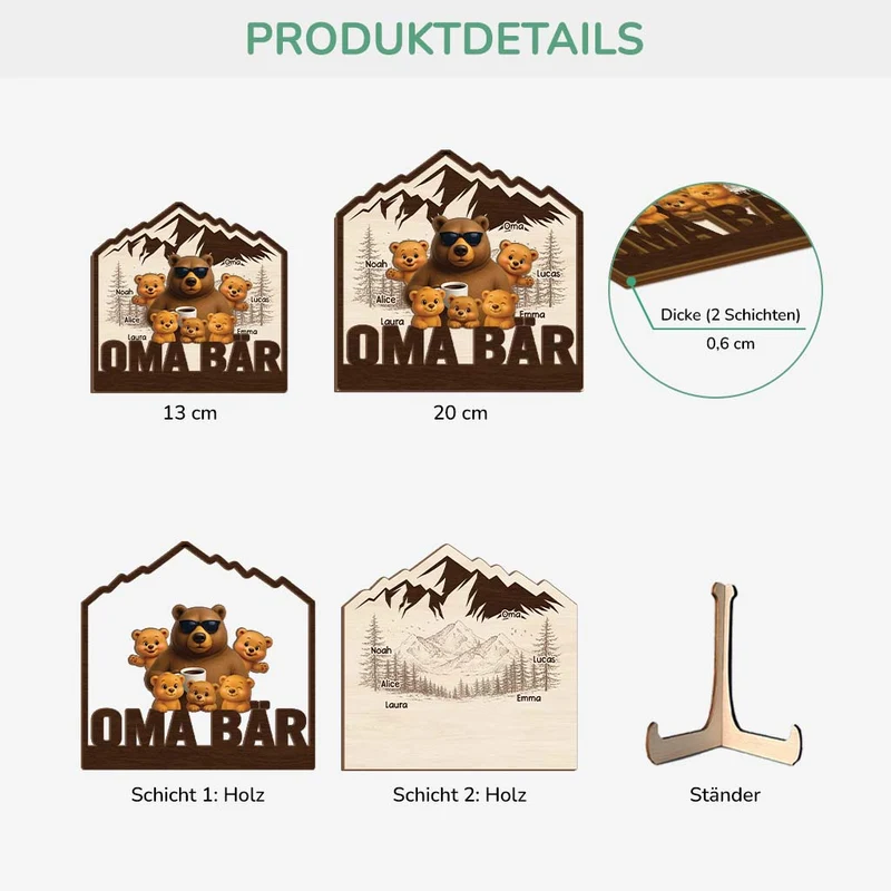 Opa Bär - Personalisiertes Geschenk | Holzaufsteller Opa/Oma