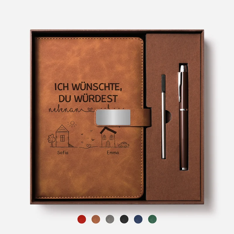 Ich Wünschte Du Würdest Nebenan Wohnen - Personalisierte Geschenke Beste Freundin | Notizbuch Mit Stift Mit Gravur