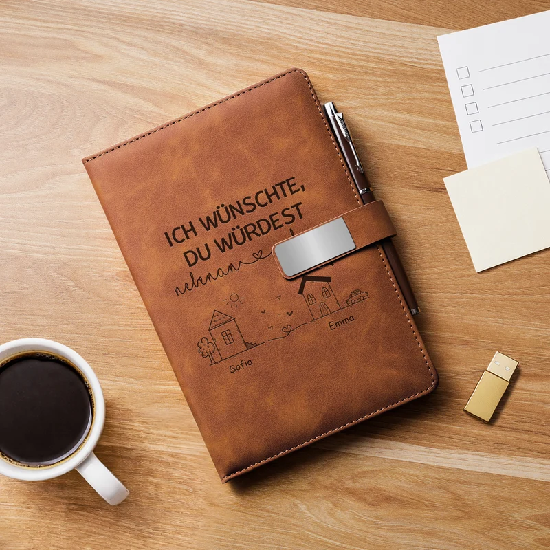 Ich Wünschte Du Würdest Nebenan Wohnen - Personalisierte Geschenke Beste Freundin | Notizbuch Mit Stift Mit Gravur