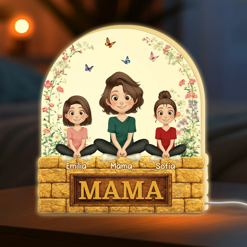 Mama & Kinder Blumen Cartoon - Personalisiertes Geschenk | Lightbox Mama/Oma