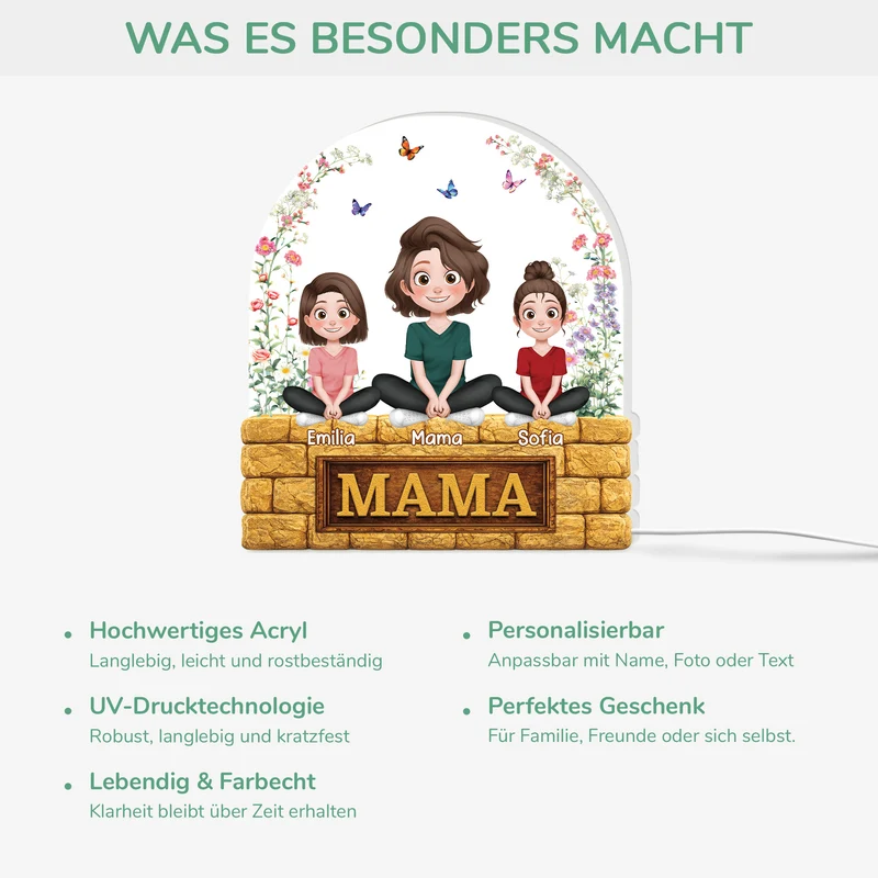 Mama & Kinder Blumen Cartoon - Personalisiertes Geschenk | Lightbox Mama/Oma