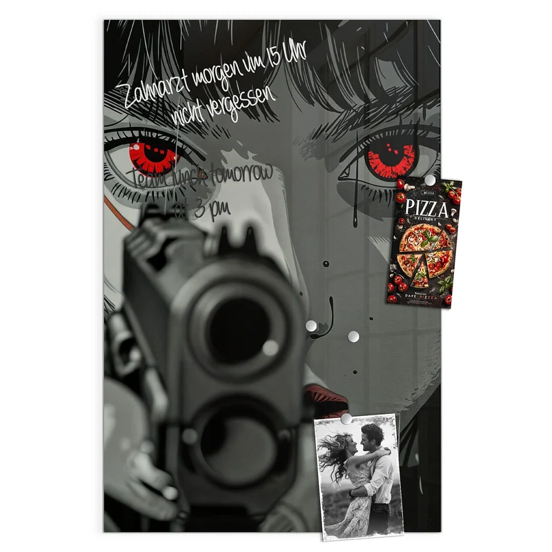 Magnettafel - Comicfrau in Grautönen