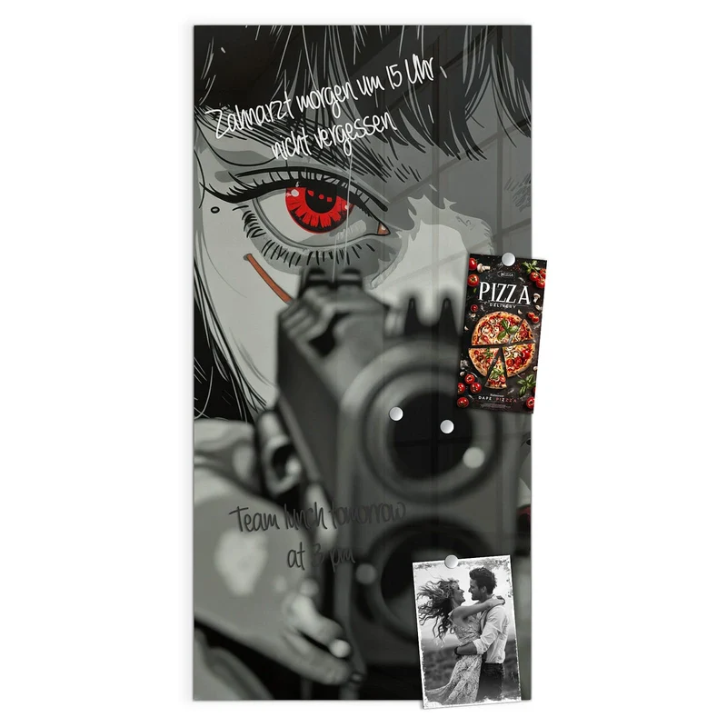 Magnettafel - Comicfrau in Grautönen