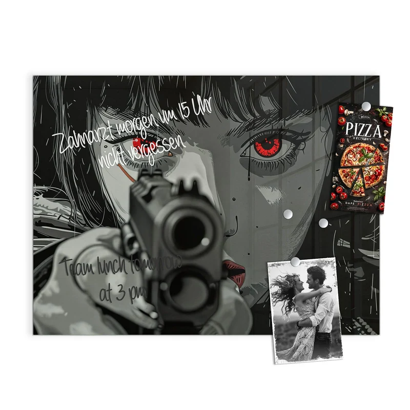 Magnettafel - Comicfrau in Grautönen