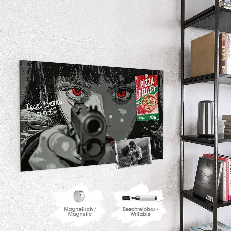 Magnettafel - Comicfrau in Grautönen