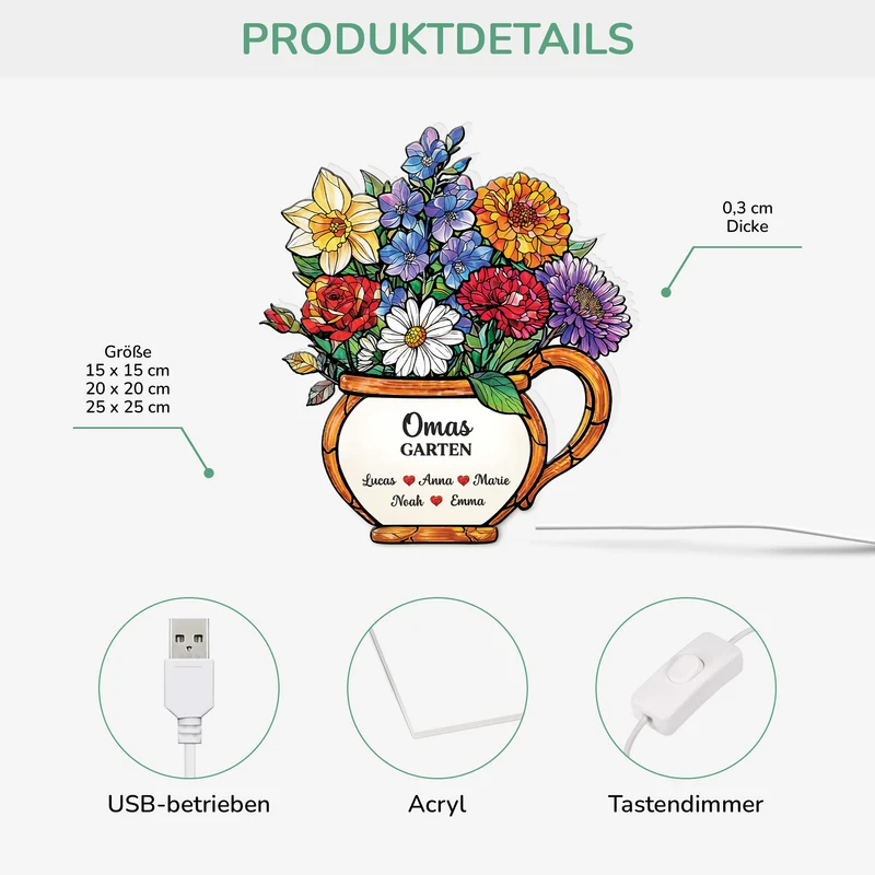 Omas Garten - Personalisiertes Geschenk | Lightbox Oma/Mama Blumen