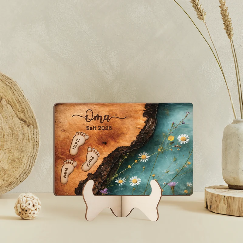 Oma Seit Blumen - Personalisiertes Geschenk | Holzaufsteller Oma/Opa Harz