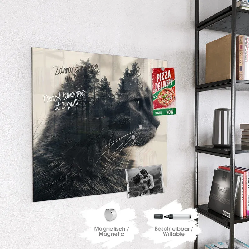 Magnettafel - Katzenprofil mit Wald