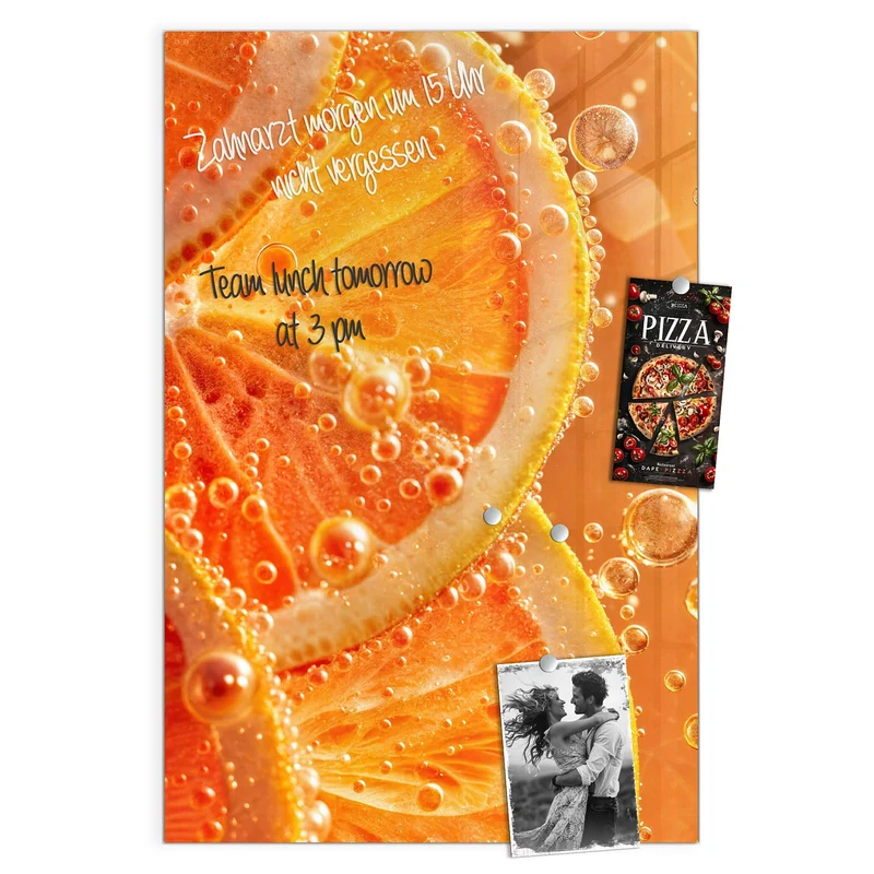Magnettafel - Orangen im Sprudel