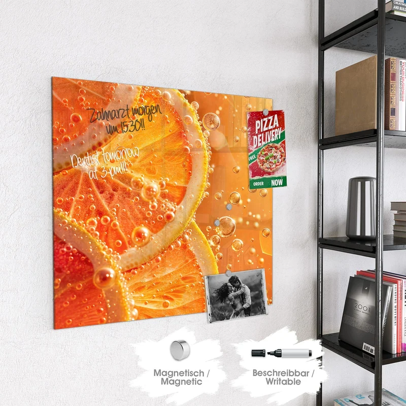 Magnettafel - Orangen im Sprudel