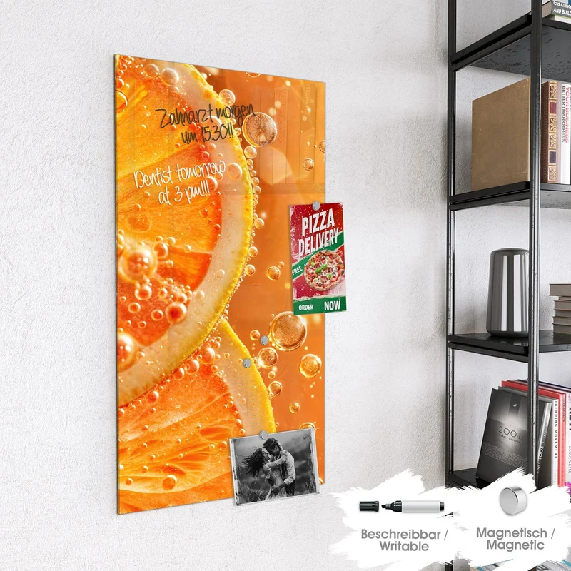 Magnettafel - Orangen im Sprudel