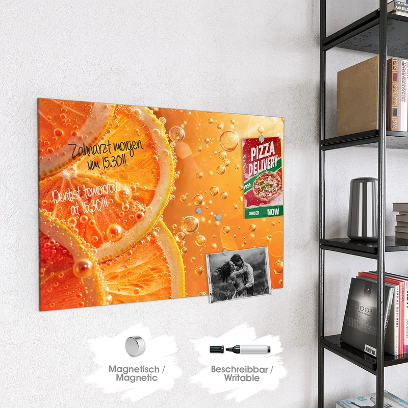 Magnettafel - Orangen im Sprudel