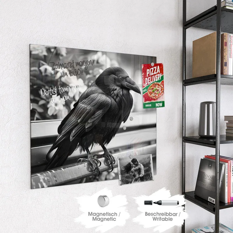 Magnettafel - Rabe auf Bank
