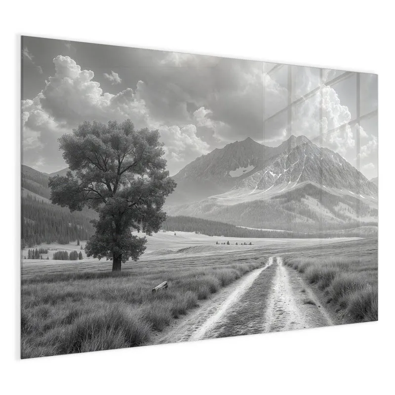 Magnettafel - Einsamer Baum vor Bergen