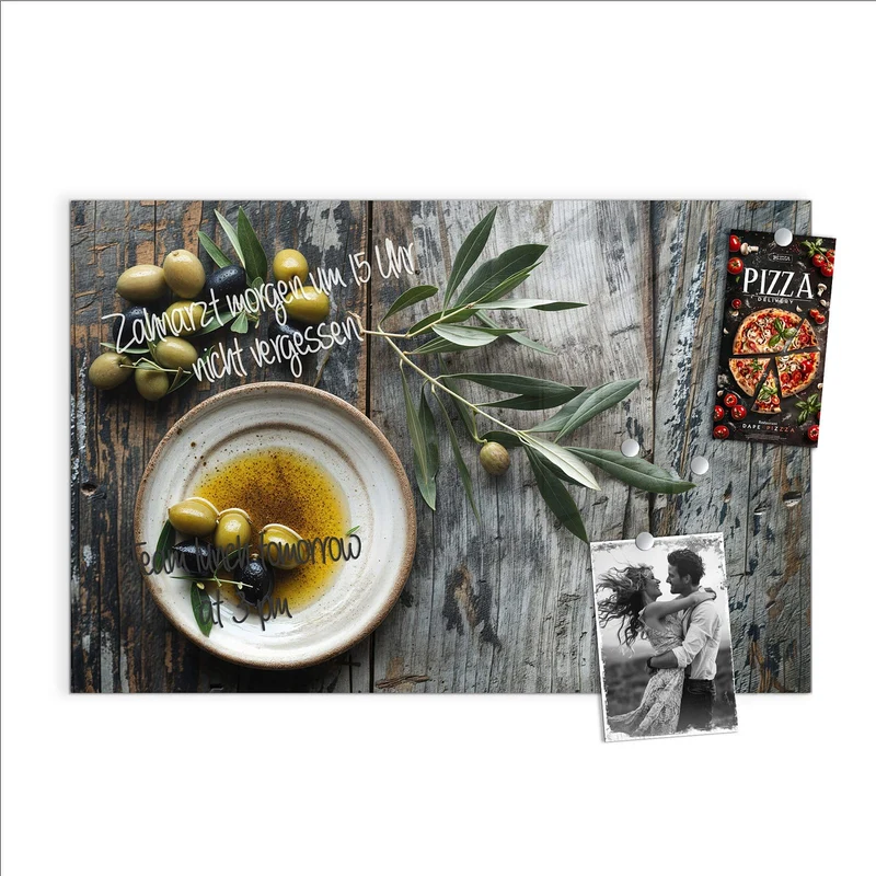 Magnettafel - Oliven und Olivenöl