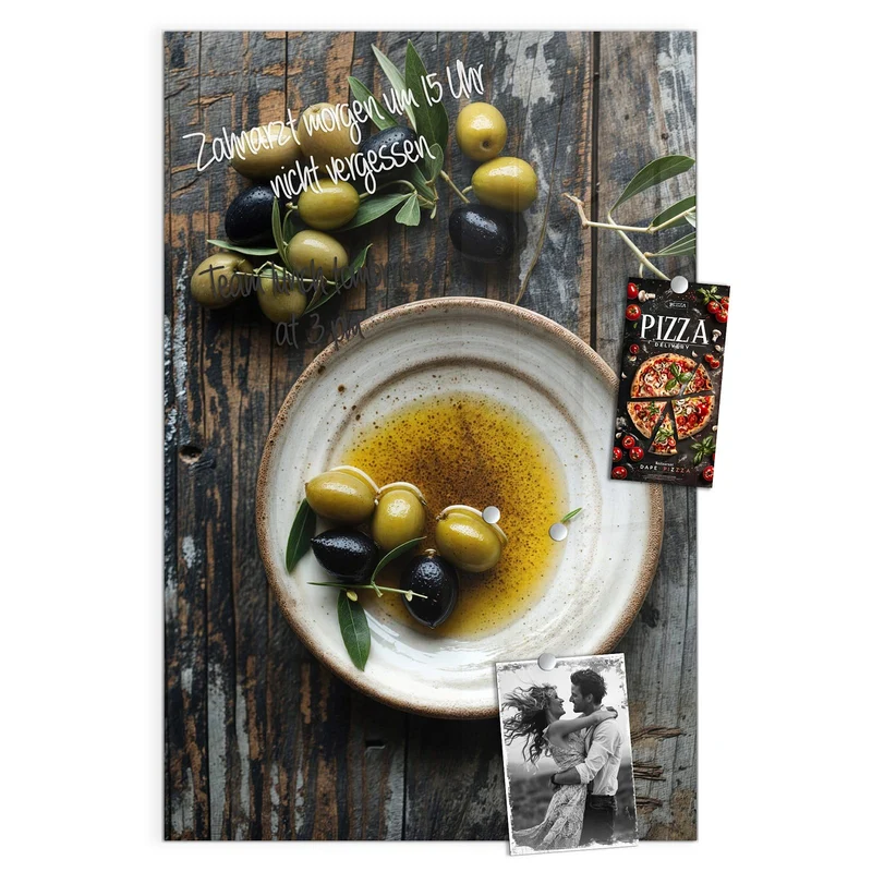 Magnettafel - Oliven und Olivenöl