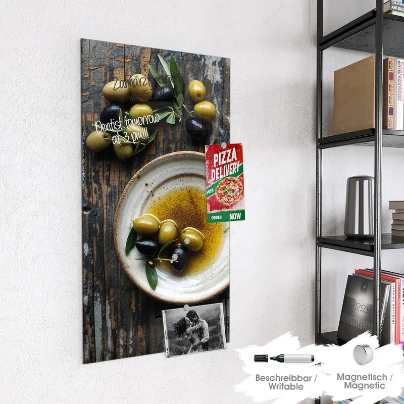 Magnettafel - Oliven und Olivenöl
