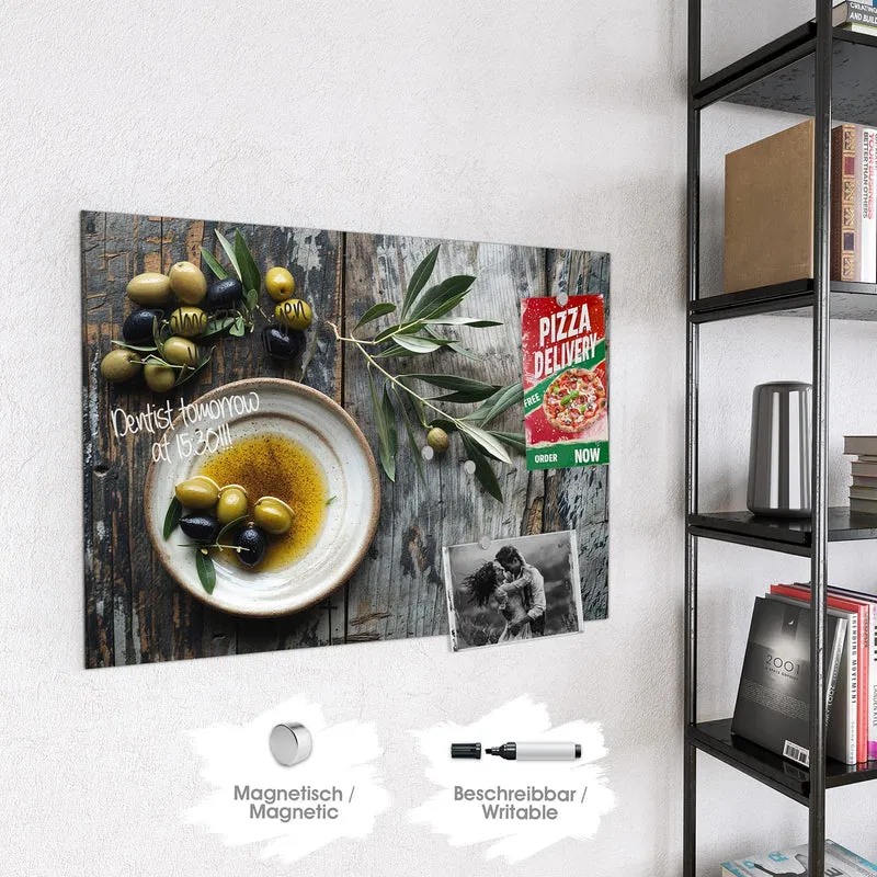 Magnettafel - Oliven und Olivenöl