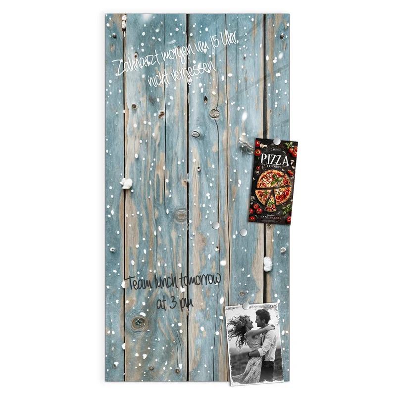Magnettafel - Schneeflocken auf Holz