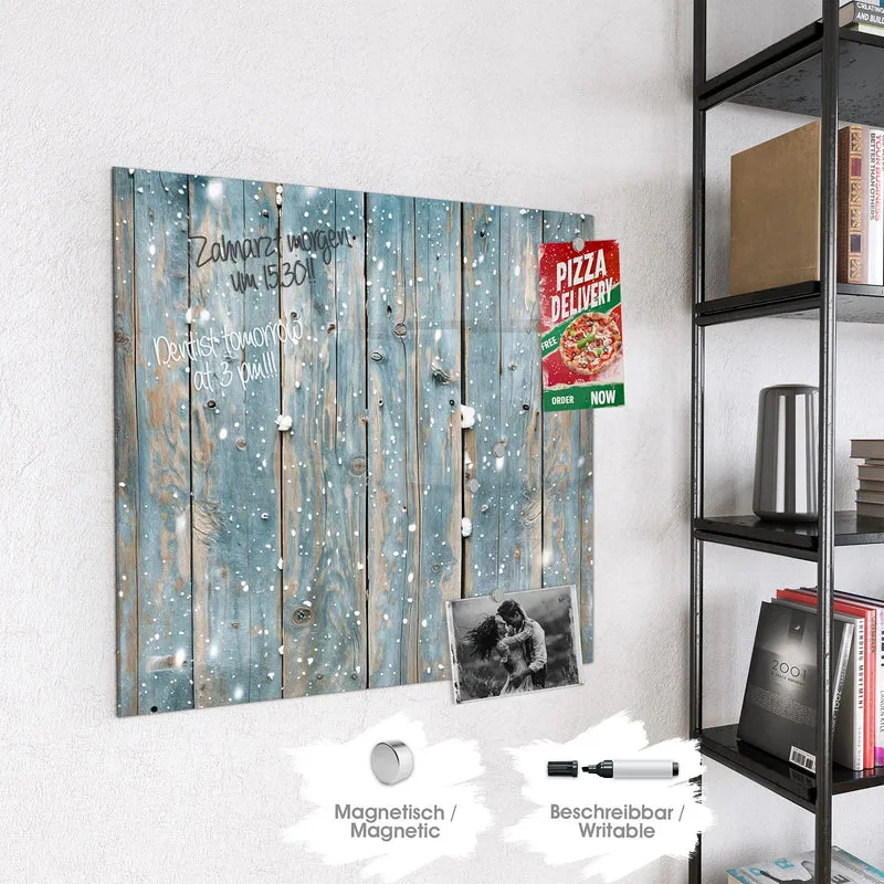 Magnettafel - Schneeflocken auf Holz