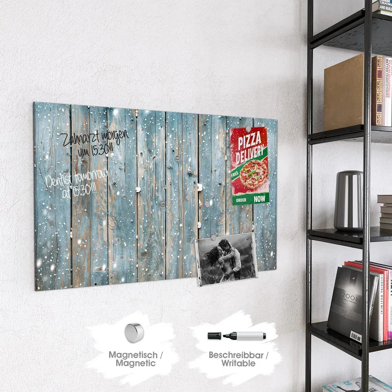 Magnettafel - Schneeflocken auf Holz