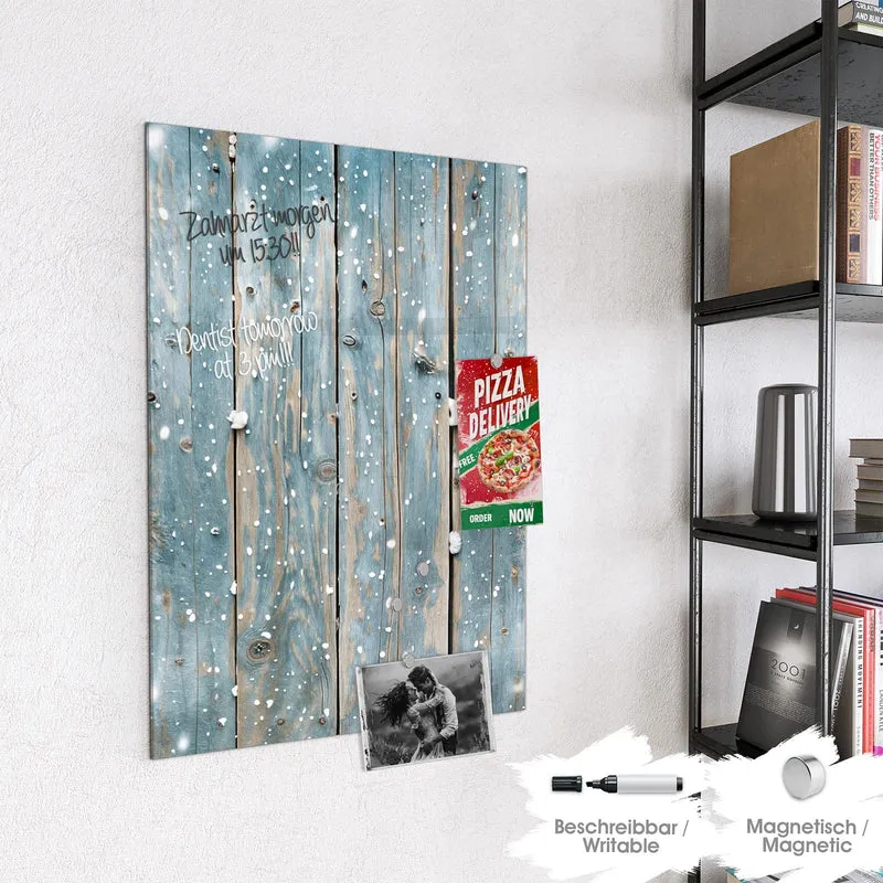 Magnettafel - Schneeflocken auf Holz